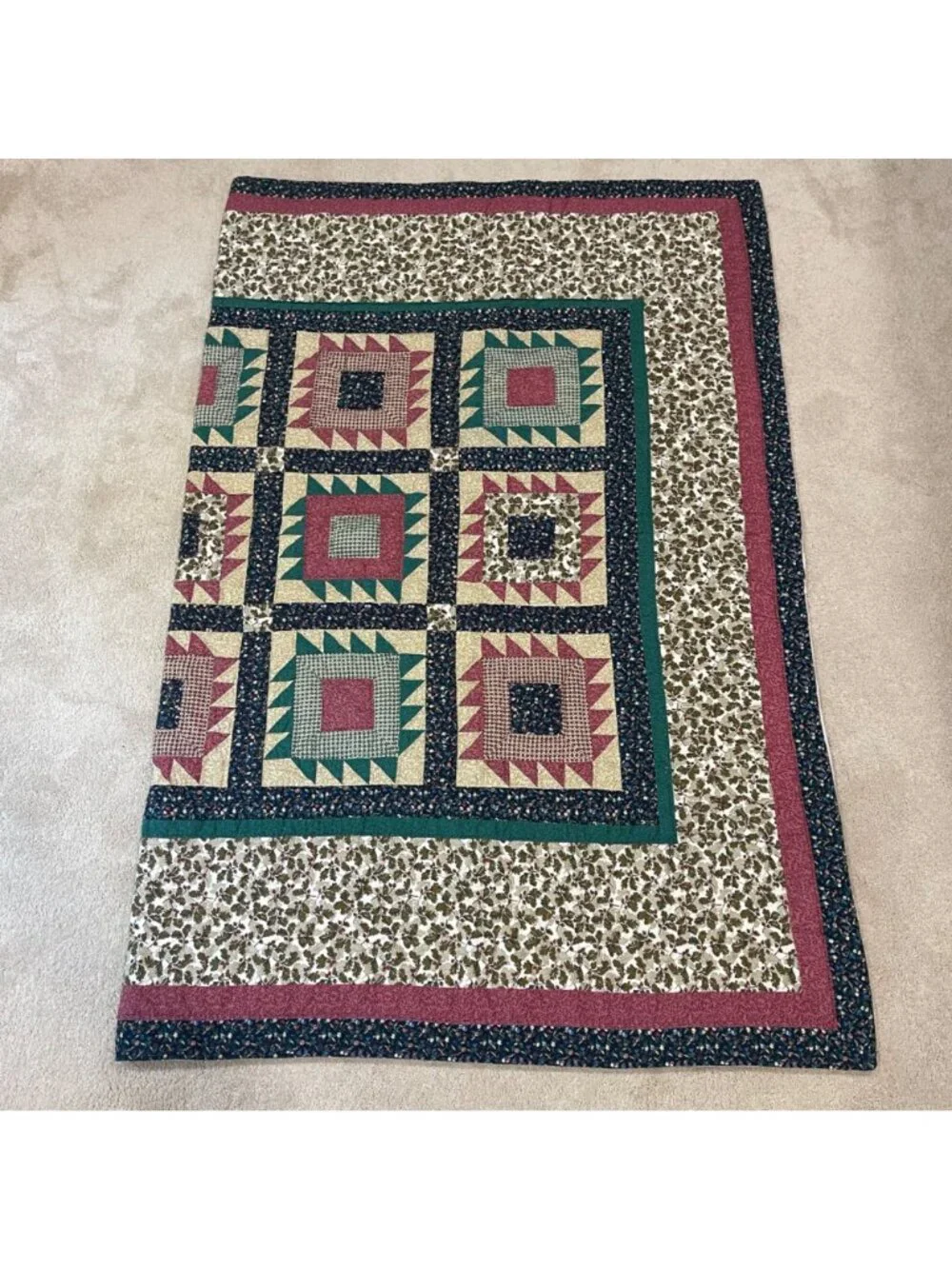 Handmade Stitched Patchwork Quilt Multi Colored Measures Approx 84 in. X 124 in.